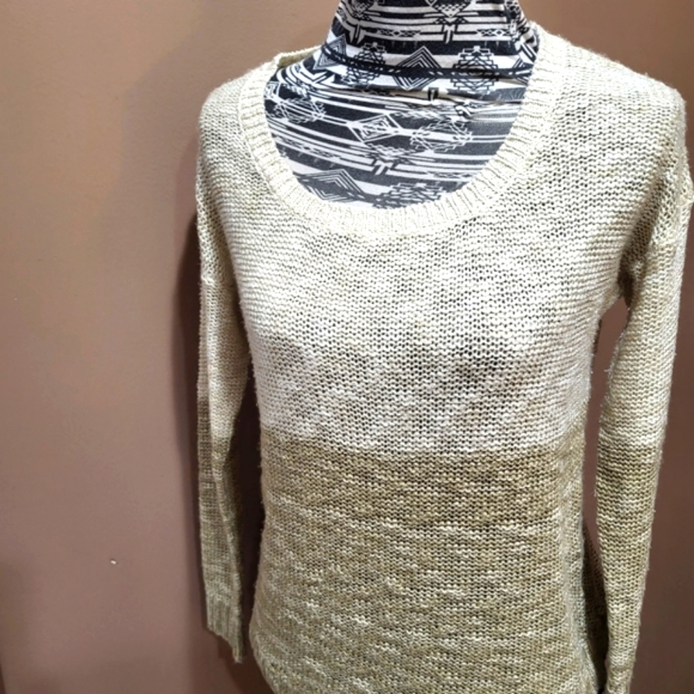 *3/$30 Sale* Miracle City cream and tan lightweight knit long sleeve top